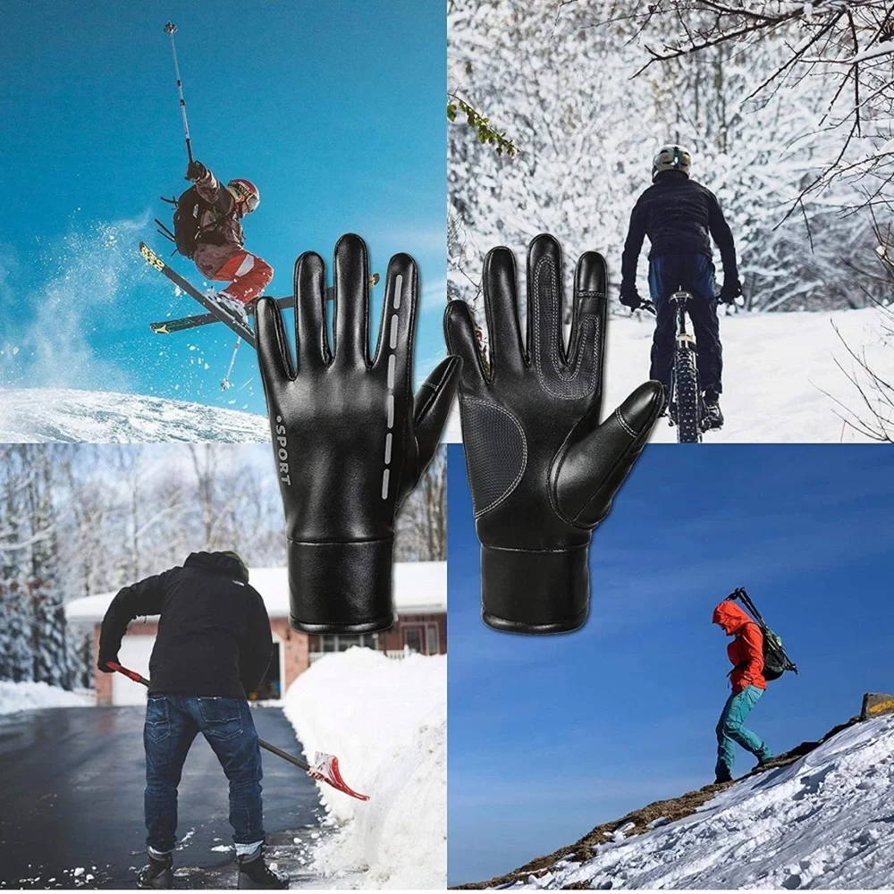 Winter Gloves, PU Leather Gloves, Newest Windproof Warm Touchscreen Gloves